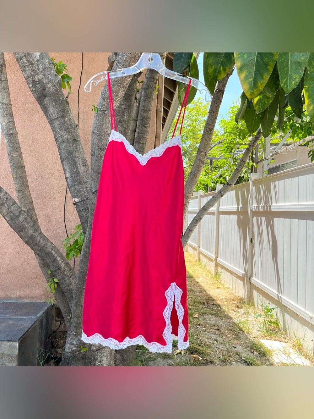 Vintage Y2K 2002 Victoria’s Secret Red Lace Trim Slip Dress.